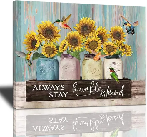 Miniatura 34 de Bulldog Leather Works Lienzo decorativo abstracto de colibrí y girasol, con citas inspiradoras, póster de flores de granja, decoración moderna