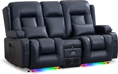 Miniatura 11 de URRED Sofá reclinable eléctrico con masaje y calor, sofá biplaza reclinable de pared con consola, sofá de casa rodante, asiento de cine en casa
