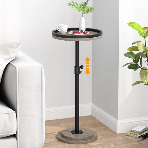 Miniatura 10 de Mesa auxiliar pequeña, mesa de bebidas, mesa auxiliar redonda ajustable en altura, mesa auxiliar de pedestal para espacios pequeños en sala