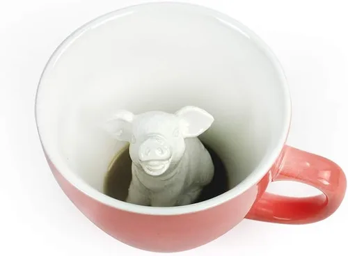 Creature Cups - Taza de cerámica CEBRA (11 onzas, exterior color melocotón) - Taza con animal 3D oculto en su interior que emerge mientras bebes -