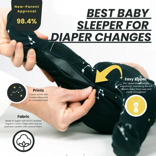 Miniatura 2 de ZippyJamz - Pijama orgánica para bebé con pies y cremallera para cambiar pañales fácil y rápido