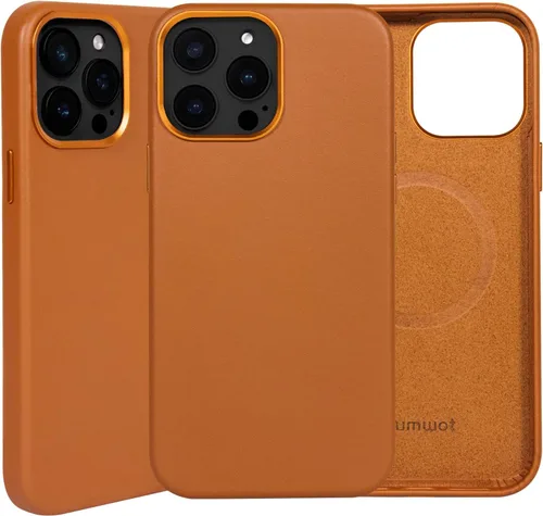 Miniatura 26 de Funda de cuero genuino para iPhone 13 Pro, cuero de grano completo, compatible con MagSafe y carga inalámbrica, bisel de la cámara con botones