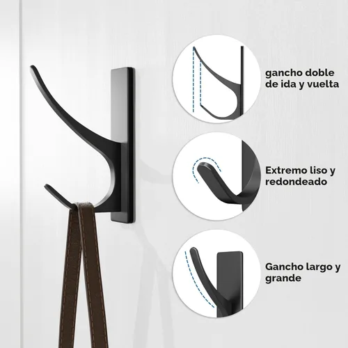 Miniatura 5 de Ganchos autoadhesivos para colgar: gancho de pared de acero inoxidable resistente para toallas, mochilas, sombreros, baño, recámara, puerta, gancho