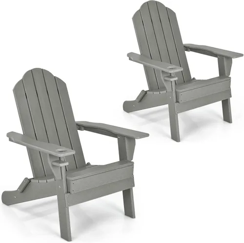 Miniatura 23 de Giantex Adirondack - Silla plegable para exteriores, silla de patio resistente a la intemperie de HDPE con soporte integrado para tazas, silla