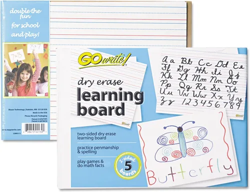 GoWrite! Hojas de aprendizaje de borrado en seco de 3/4 x 3/8 x 1/4 pulgadas, con rayas de 11 x 8-1/4 pulgadas, 5 hojas, color blanco (LB8511)
