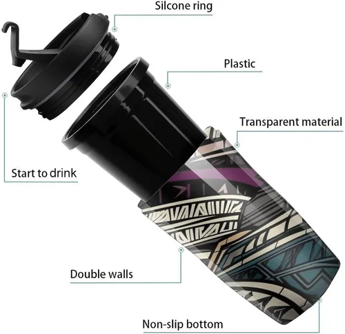 Miniatura 3 de Art Deco Geometric Pattern Coffee Cup Hot Coffee Travel Mug Reusable Iced Coffee Cups Double Heat Insulation Coffee Mug with Leak-Proof Lid Stylish