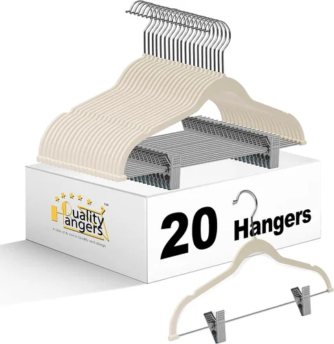 Miniatura 11 de Paquete de 80 perchas de plástico de calidad negra no aterciopeladas, no flocadas, compactas con clips de metal para faldas, pantalones, blusas