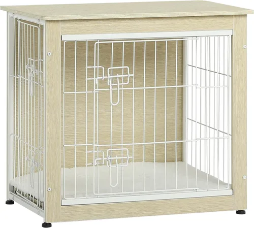 Miniatura 28 de DWANTON Mueble de jaula para perros con cojín, mesa de madera para perros con puertas dobles, casa de perro de interior, tamaño pequeño, mediano