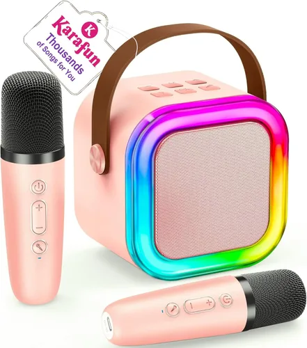 Miniatura 17 de IROO - Máquina de karaoke para niños y adultos, minialtavoz Bluetooth portátil con 2 micrófonos inalámbricos y luces de fiesta, para celular, regalo
