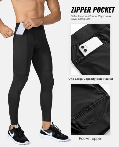 Miniatura 2 de Pantalones de compresión para hombre, mallas con bolsillos, para deportes de secado fresco, mallas atléticas para baloncesto y correr