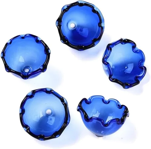 Miniatura 19 de FASHEWELRY 10 piezas Tapas de Flores de Vidrio Hechas a Mano Cuentas Florales de Cristal Transparentes en Forma de Trompeta Espaciadores de Flores a