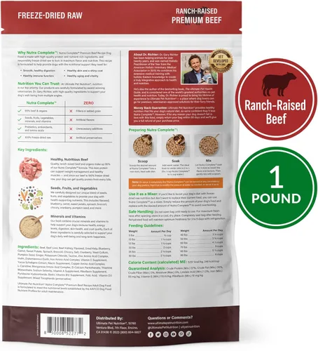 Miniatura 7 de ULTIMATE PET NUTRITION Nutra Complete - Alimento para perros 100% liofilizado crudo formulado por veterinarios con antioxidantes, prebióticos
