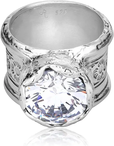 Miniatura 3 de Anillo de plata de ley 925 con circonita cúbica texturizadafloral, aspecto vintage, elegante, hipoalergénico, sin níquel ni plomo, colección