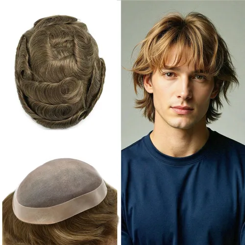Miniatura 36 de Mens Toupee Hair Piece For Men Fine Mono Men Hair System Toupee For Men Hair Piece Real Human Hair System For Men Protesis Capilar Para Hombre 6x9