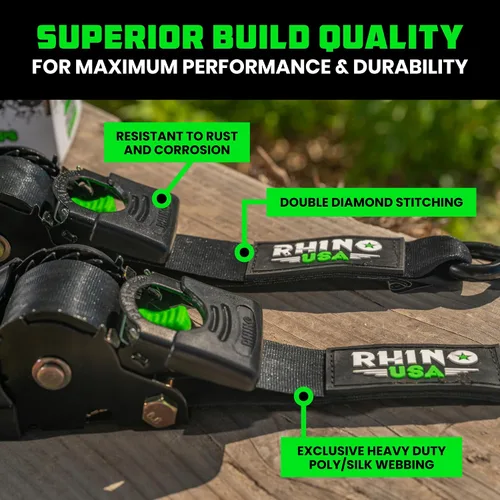 Miniatura 4 de Rhino USA Correas de carraca retráctiles (paquete de 2) - 2 pulgadas x 3 metros (1,376 kg de fuerza de rotura) - Correas de amarre auto-retractiles