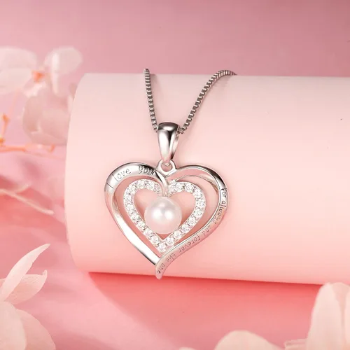 Miniatura 2 de Nonnyl Collares con colgante de perlas reales blancas cultivadas de agua dulce para mujer, regalos de Navidad para esposa, mamá, novia, aniversario