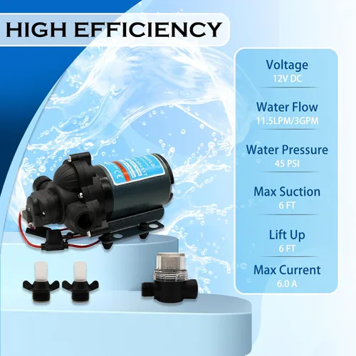 Miniatura 2 de Bomba de agua RV de 12 V CC, 3.0 GPM, bomba de diafragma de 45 PSI autocebante bajo demanda interruptor de presión integrado para barco, marina
