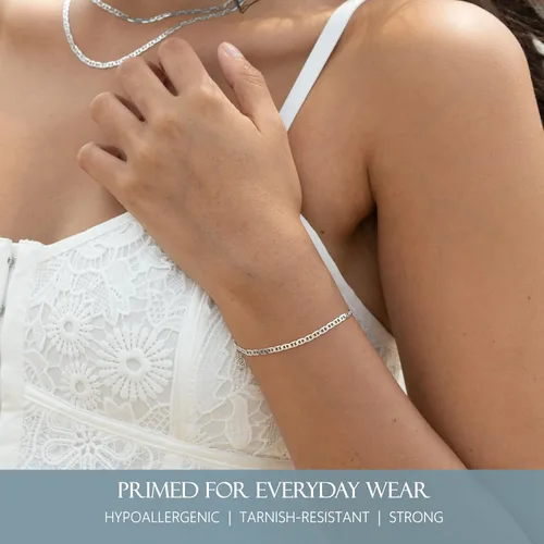 Miniatura 4 de KISPER Pulseras de cadena de plata de ley 925 maciza para mujer, impermeables, resistentes al deslustre, pulsera de eslabones