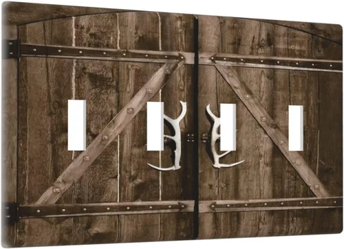 Miniatura 1175 de Placa Decorativa de Pared de Granja Rústica con Cuerno de Madera para Puerta de Granero 1 Banda Duplex Cubiertas de Toma Eléctrica Soltera