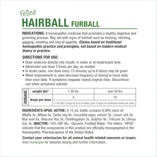Miniatura 7 de HomeoPet Feline Hairball Furball Suplemento seguro y natural para gatos, alivio de bolas de pelo de gato, 0.5 fl oz