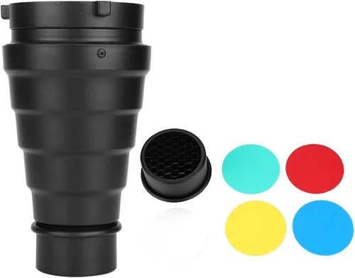 Miniatura 8 de Metal cónico Snoot con rejilla de panal Kit de filtro de haz de luz Tubo Bowens Mount Filter para Studio Strobe Flash