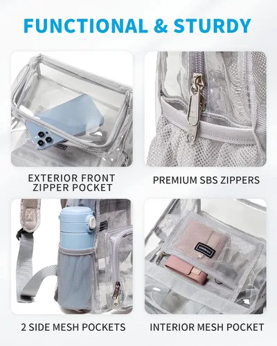 Miniatura 4 de Vorspack Mini mochila transparente – Mochila pequeña transparente aprobada para estadios de 12 x 12 x 6 pulgadas para mujer, Gris, Classic