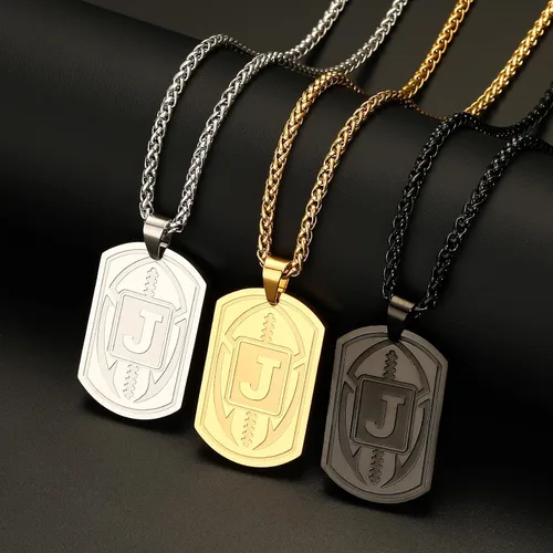 Miniatura 5 de Graduation Gifts - Football Initial Necklace for Men Boys Kids Teen Dog Tag Stainless Steel Black Letter Pendant Sport Football Athletes Jewelry