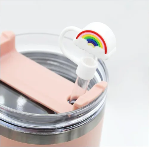 Miniatura 7 de Cubierta de pajita con flores para vaso Stanley Tapa de silicona para pajita Compatible con vaso de 30 y 40 oz con asa, cubiertas de punta de pajita