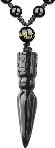 Miniatura 36 de Collar de obsidiana negra con colgante de protección y cadena de cuentas extendida, amuleto de piedra de cristal curativo para hombres y mujeres