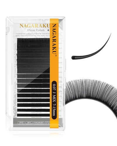 Miniatura 268 de NAGARAKU Extensiones de pestañas, pestañas individuales, 0.05mm, rizo D, 15mm, clásico, negro mate, suave, natural, profesional, 16 filas, 0.05-D