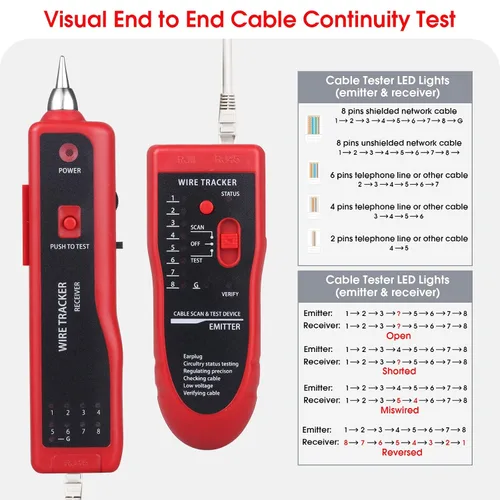 Miniatura 5 de Probador de cables de red, probador de cables multifunción RJ45 RJ11 para colación de cables, colación de mantenimiento de red, prueba de línea