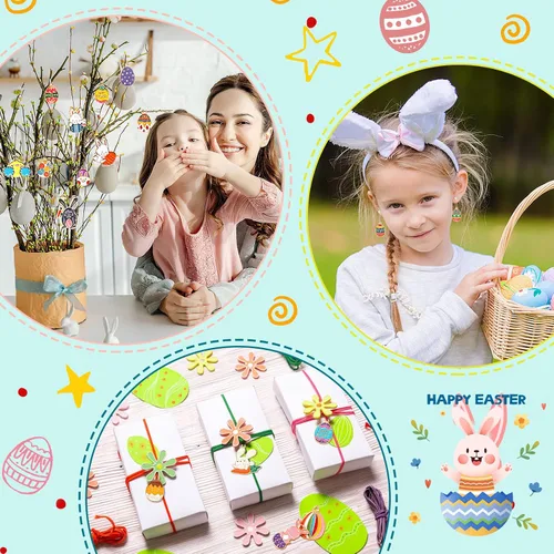 Miniatura 6 de SANNIX 110 dijes de Pascua, dijes de Pascua para hacer joyas, surtido de huevo, pollo, conejo, conejo a granel, esmalte dorado, colgantes