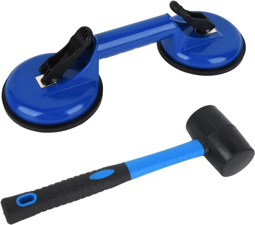 Herramienta fijadora de huecos de piso para reparación de huecos de piso laminado, incluye ventosa y maza, kit azul (no se puede utilizar en pisos