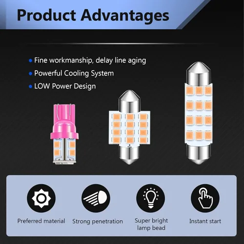 Miniatura 3 de Jeseny Bombilla LED rosa para interior de coche, paquete de 3, 24