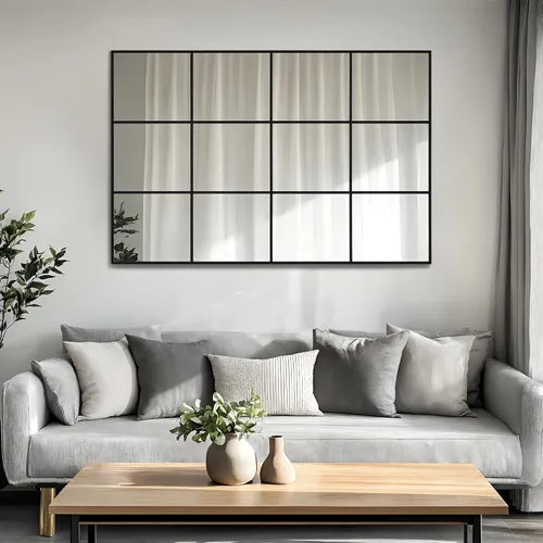 Miniatura 3 de Antok Espejo de pared, espejo decorativo de ventana de 24 x 36 pulgadas, espejo de pared con marco de metal, colgante o inclinado para sala
