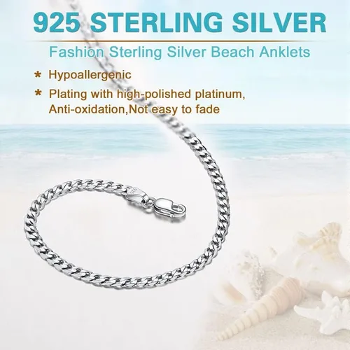 Miniatura 2 de U7 Sterling Silver Anklet for Women Cuban ChainFigaro Chain Ankle Bracelet Summer Beach Anklets