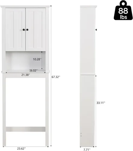 Miniatura 3 de Gabinete de almacenamiento sobre el inodoro, organizador de armario de almacenamiento de baño con puertas y estante ajustable, ahorro de espacio