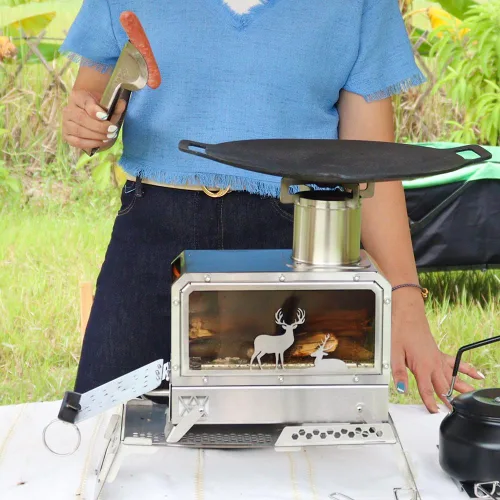 Miniatura 4 de Estufa de camping al aire libre portátil Estufa de acero inoxidable para cocinar al aire libre Calefacción y pesca BBQ Backpacking Estufa (M)