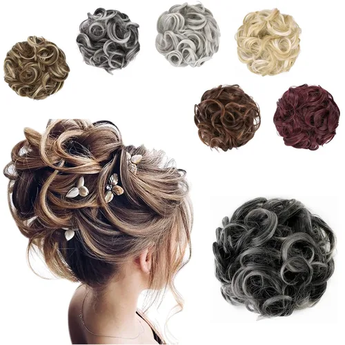 Miniatura 8 de Elaine Extensión de Moño Grande y Desordenado Cabello Rizado Moños Piezas de Cabello para Mujeres Sintético Ondulado Coleteros Grandes Gruesos Punta