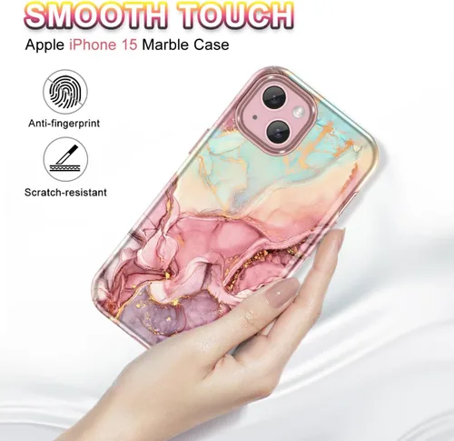 Miniatura 3 de Btscase Funda para iPhone 15 de 6.1 pulgadas (2023), patrón de mármol 3 en 1, resistente a prueba de golpes, cuerpo completo, policarbonato
