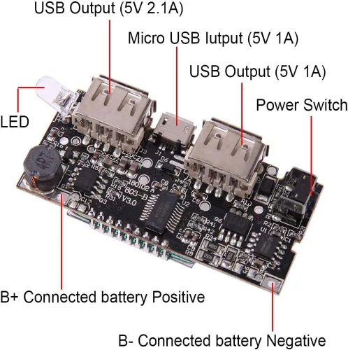 Miniatura 5 de Módulo de Carga de Batería Dual USB 18650 con Protección 4 piezas, Placa PCB de Banco de Energía, Módulo de Placa de Circuito Dual USB 5V 1A 2.1A