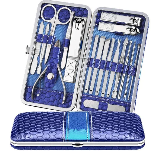Miniatura 11 de Teamkio Juego de manicura y pedicura, cortaúñas, kit de higiene de viaje, juego de cuidado de cortador de uñas de acero inoxidable, juego de cuidado