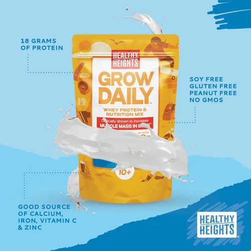 Miniatura 3 de Healthy Heights Grow Daily Kids - Mezcla de bebida proteica (liso) - Batido alto en proteínas para niños de 10 años, 21.6 onzas