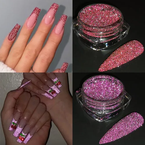 Miniatura 7 de Juego de polvo de purpurina reflectante, 8 colores de purpurina de diamante para uñas, polvo de purpurina suelto plateado, rosa, morado, verde
