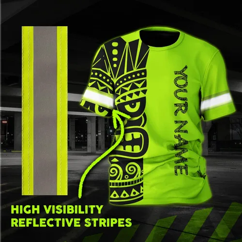 Miniatura 5 de Camisa de Alta Visibilidad con Cráneo para Hombre, Camisas Reflectantes de Seguridad con Bandera de EE. UU., Nombre Personalizado para Ropa