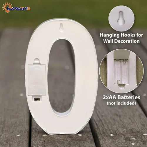 Miniatura 3 de HXWEIYE - Número luminoso 0 con luces LED, diseño de marquesina con 26 letras del alfabeto y 10 números, funciona con baterías, luz cálida blanca