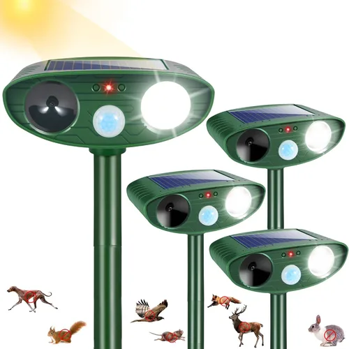 Repelente solar de animales, repelente ultrasónico de ciervos, disuasorio para gatos al aire libre con sensor de movimiento, repelente solar de