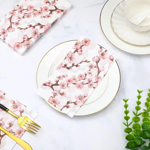 Miniatura 6 de Estune 200 servilletas de 2 capas desechables de papel con flores de papel para cena, servilletas de mano para baño, tocador, boda, vacaciones
