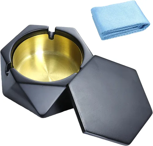 Cenicero de hormigón para cigarrillos con tapa a prueba de viento, cenicero de cemento para uso en interiores o exteriores, bonita bandeja de ceniza