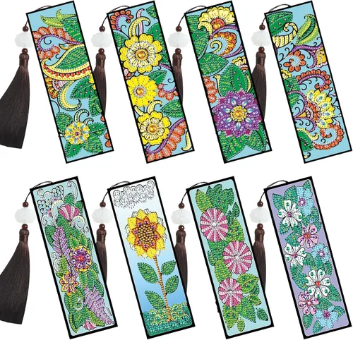 Paquete de 8 marcadores de pintura de diamantes, flores, kit de marcadores de arte con borla, resina, diamantes de imitación, cuero para adultos